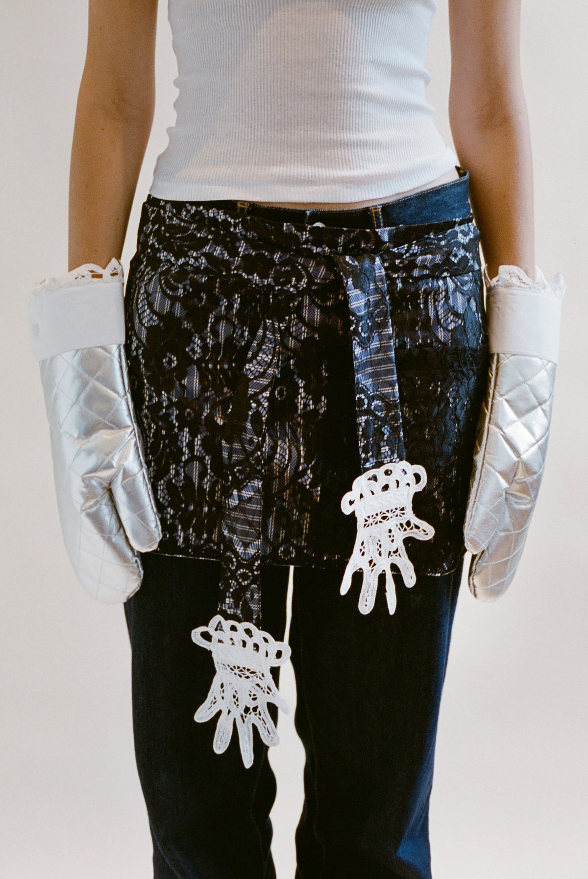 Mini Lace Hands Apron, Embroidered Lace