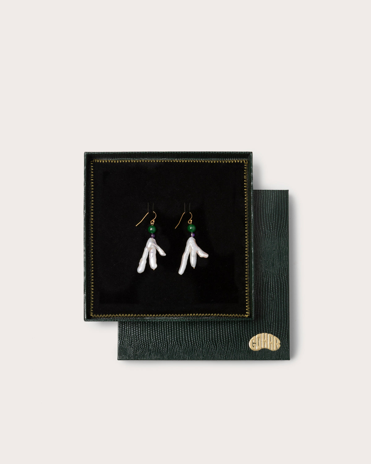 Chicken Foot Pearl & Gemstone Earrings, Gohar World – alternate view