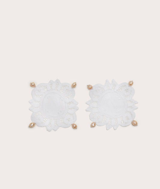 Coaster, Lace with Pearl - Pair