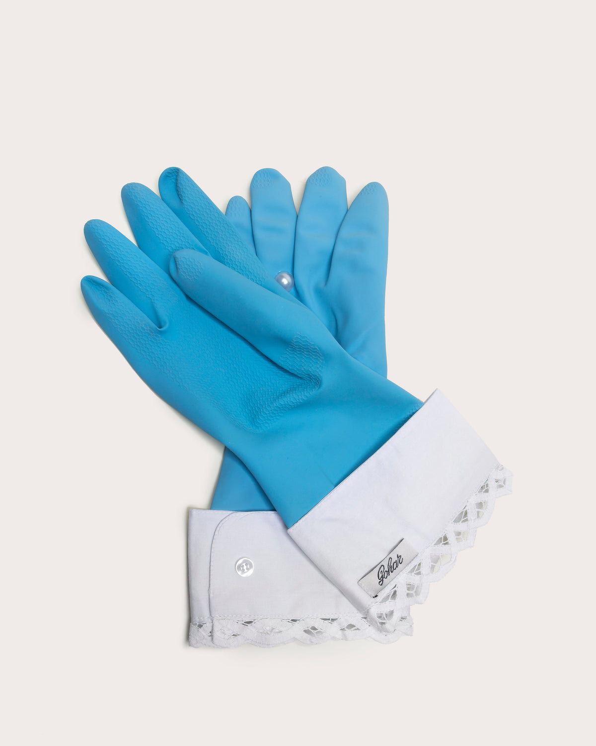 Personalized Lace & Pearl Rubber Gloves, Blue, Gohar World – alternate view