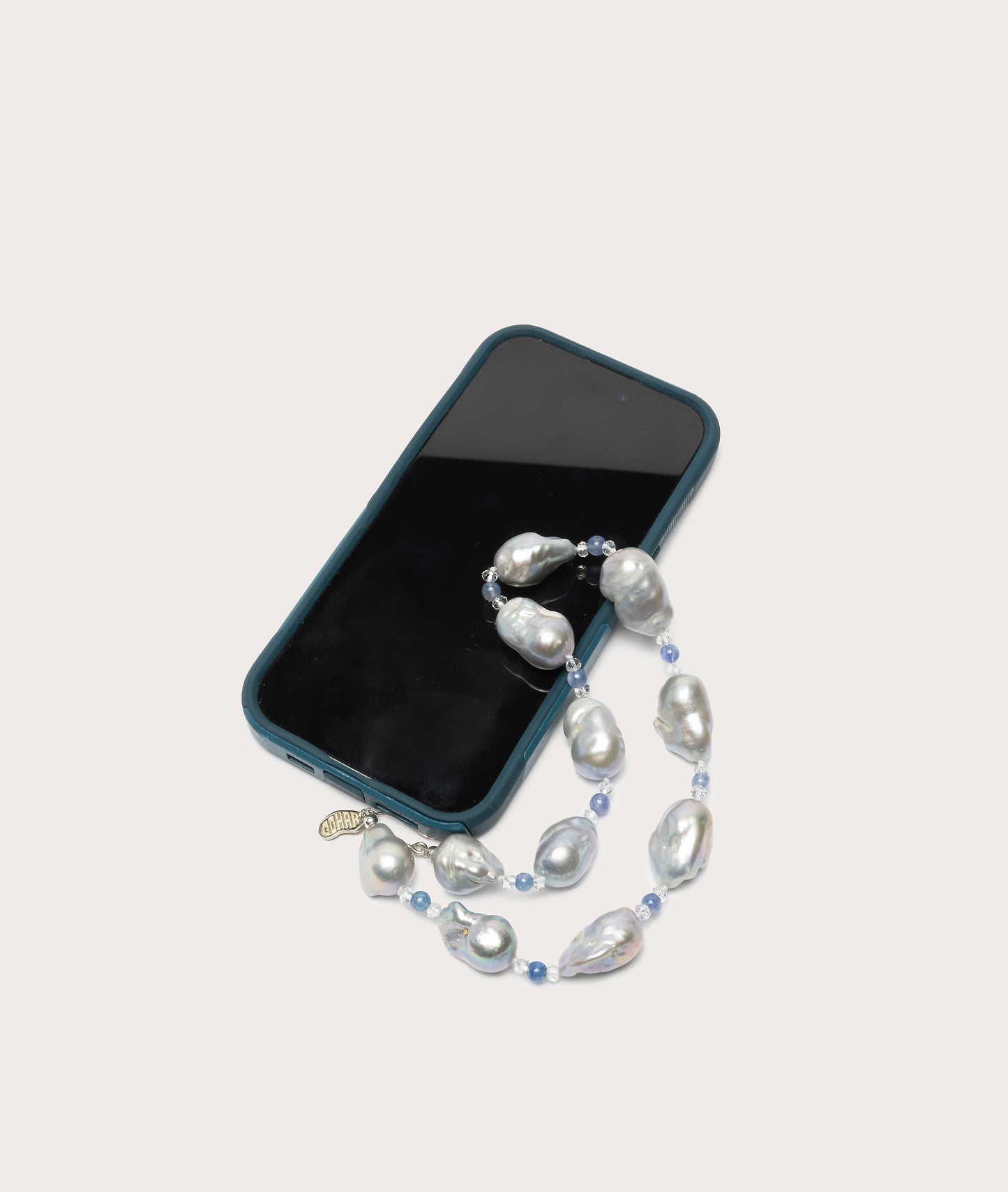 Phone Charm, Wristlet - Baroque Pearl with Beads, Gray