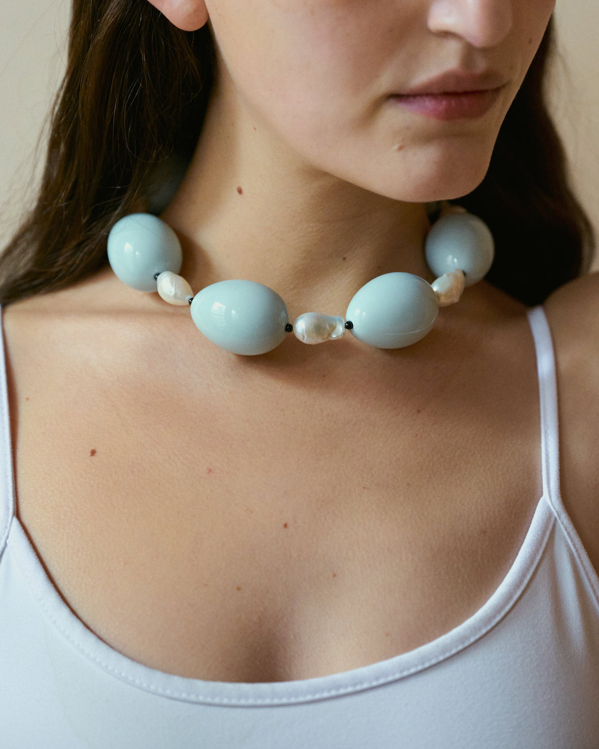 Blue Porcelain Egg Necklace, Gohar World – alternate view