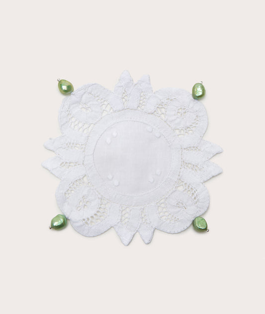 Coaster, Lace with Green Pearl - Pair