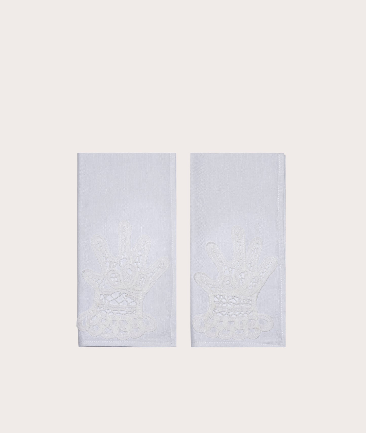 Dinner Napkin with Lace Appliqué, Hands