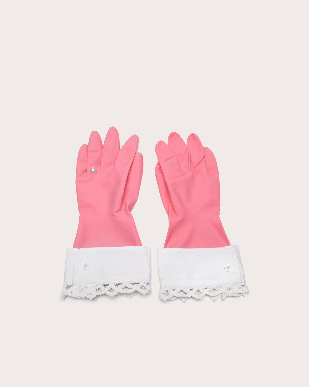 Personalized Lace & Pearl Rubber Gloves, Pink, Gohar World – alternate view