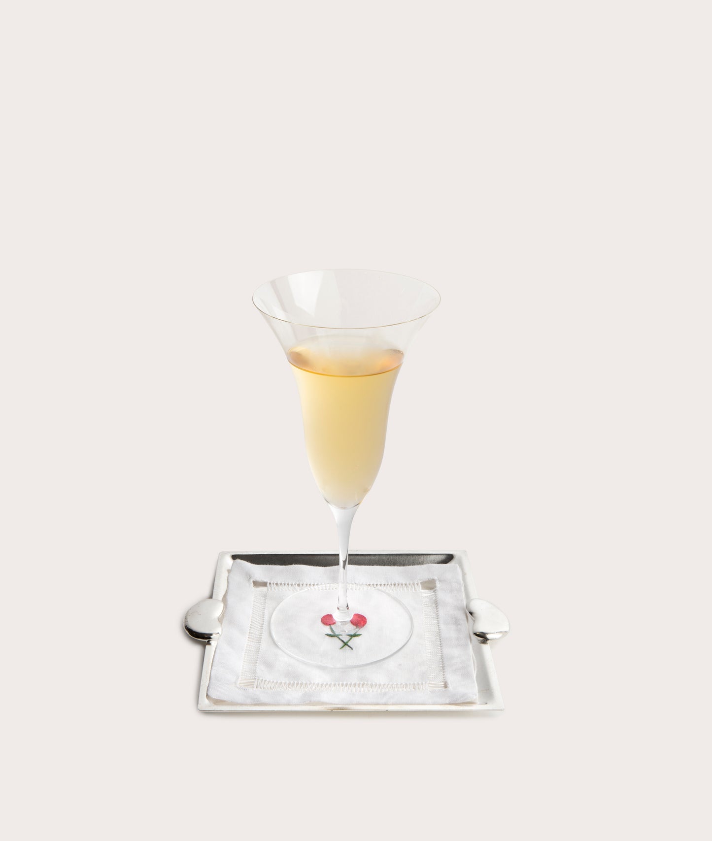 Cocktail Napkin, Á Jour & Twin Rose Embroidery