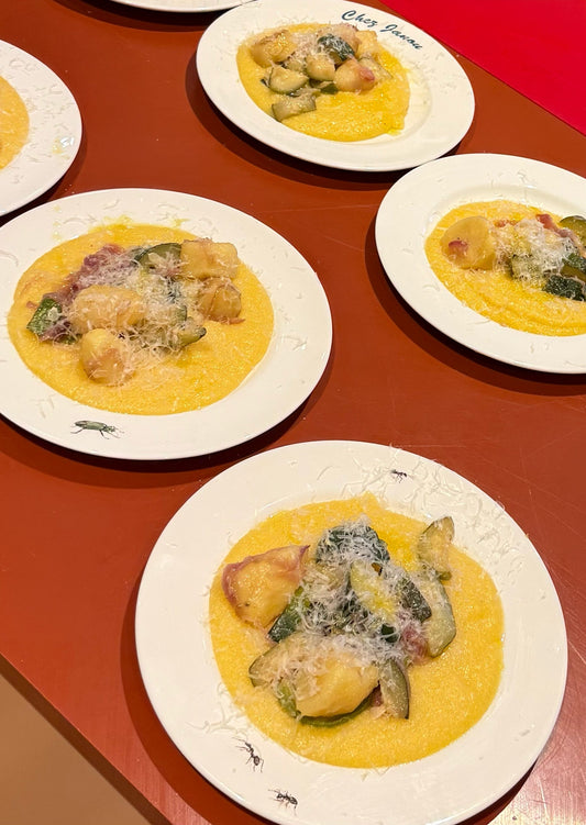 Zucchini and Potatoes over Polenta