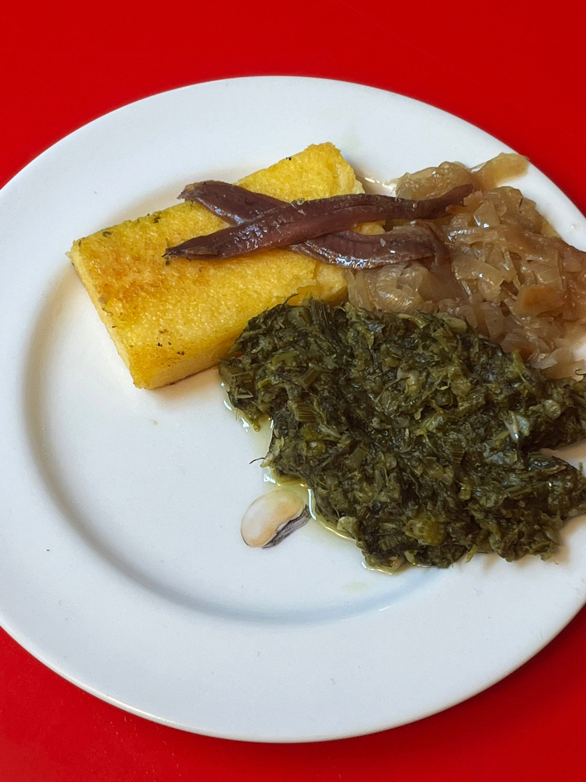 Greens, Anchovies, Polenta