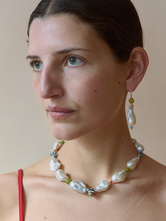 Host Earrings, Baroque Pearl & Stones