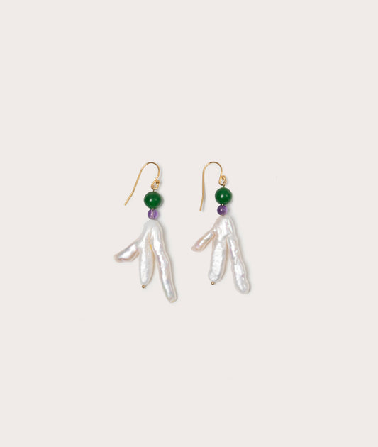 Host Earrings, Chicken Foot Pearl With Gems