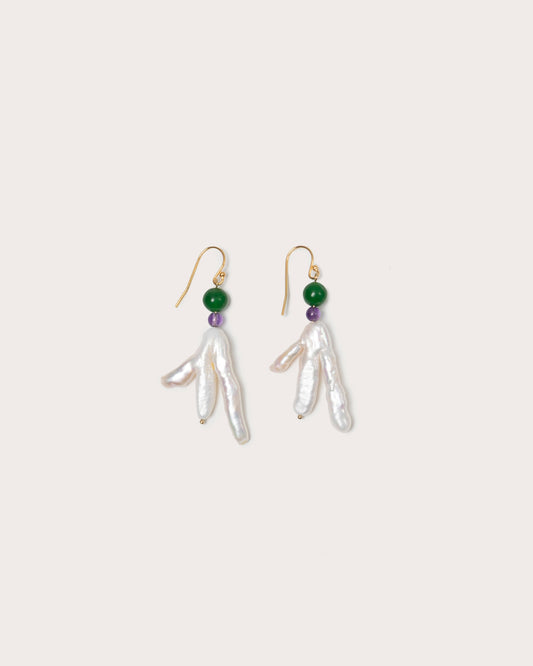 Host Earrings, Chicken Foot Pearl With Gems