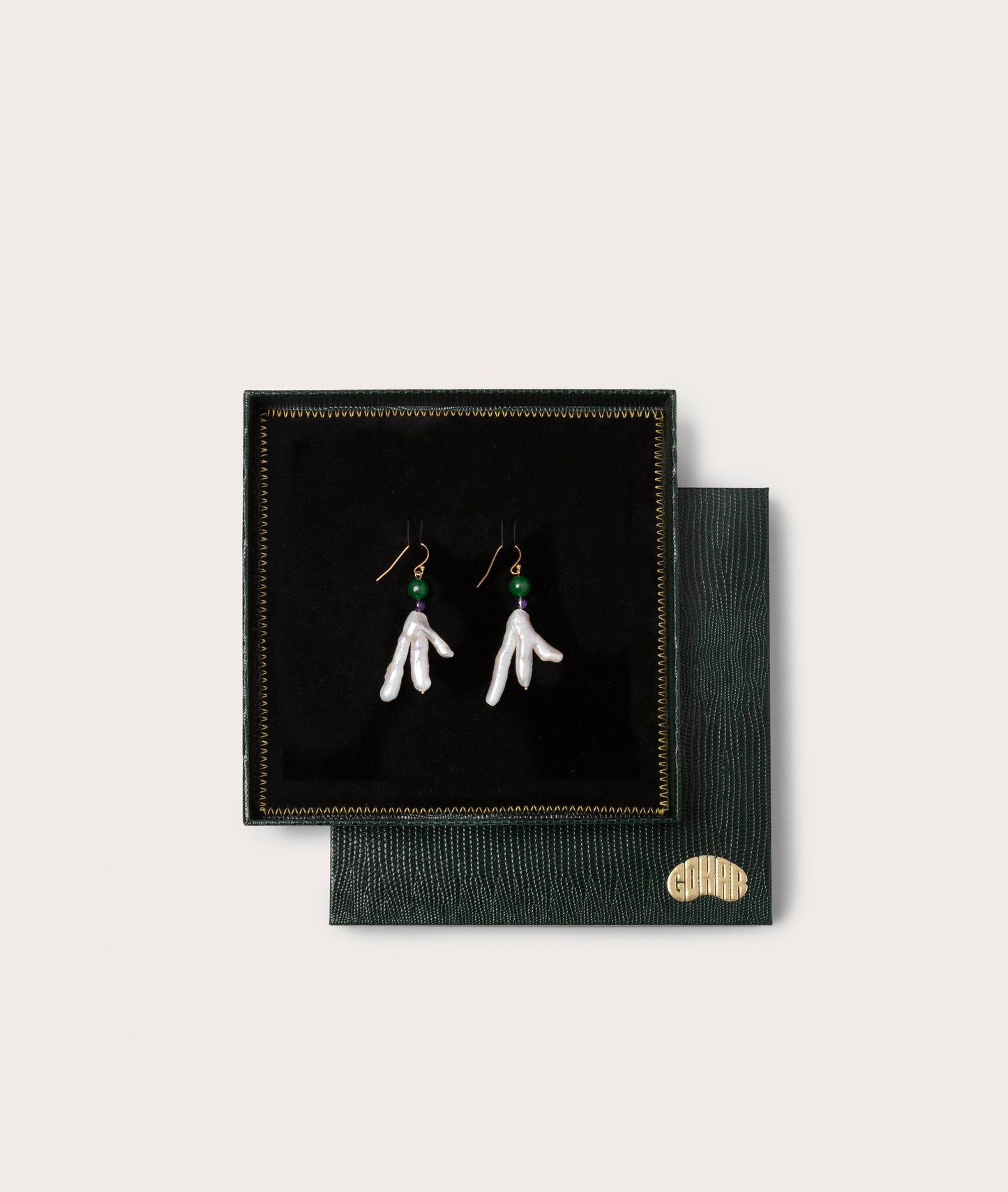 Host Earrings, Chicken Foot Pearl With Gems