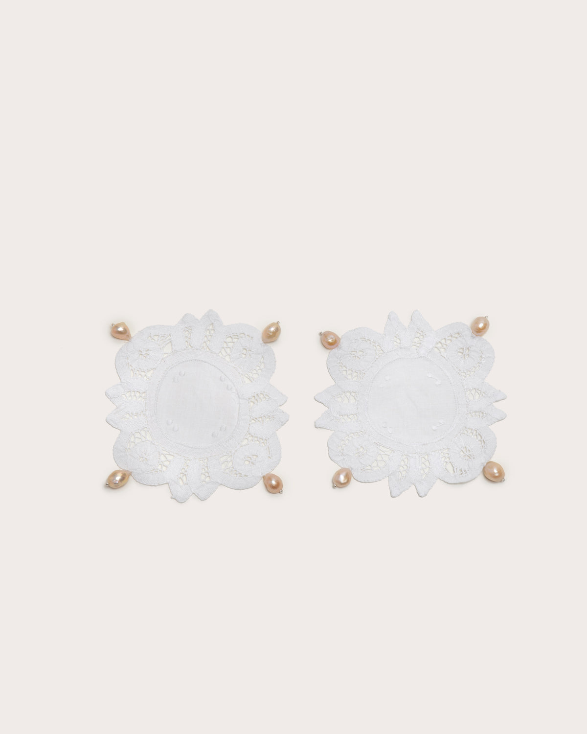 Lace Coasters with Pearls, Pair, Gohar World