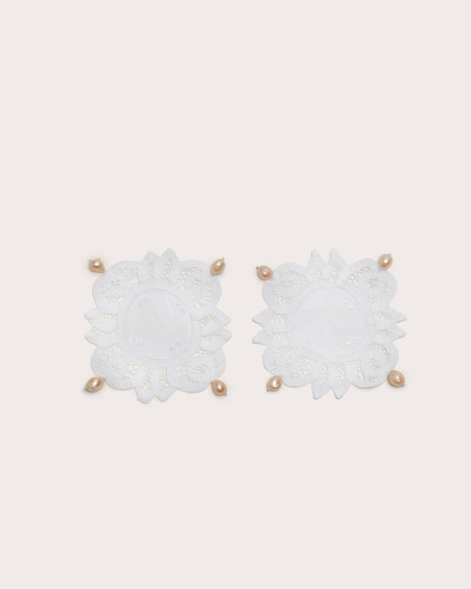 Lace Coasters with Pearls, Pair, Gohar World
