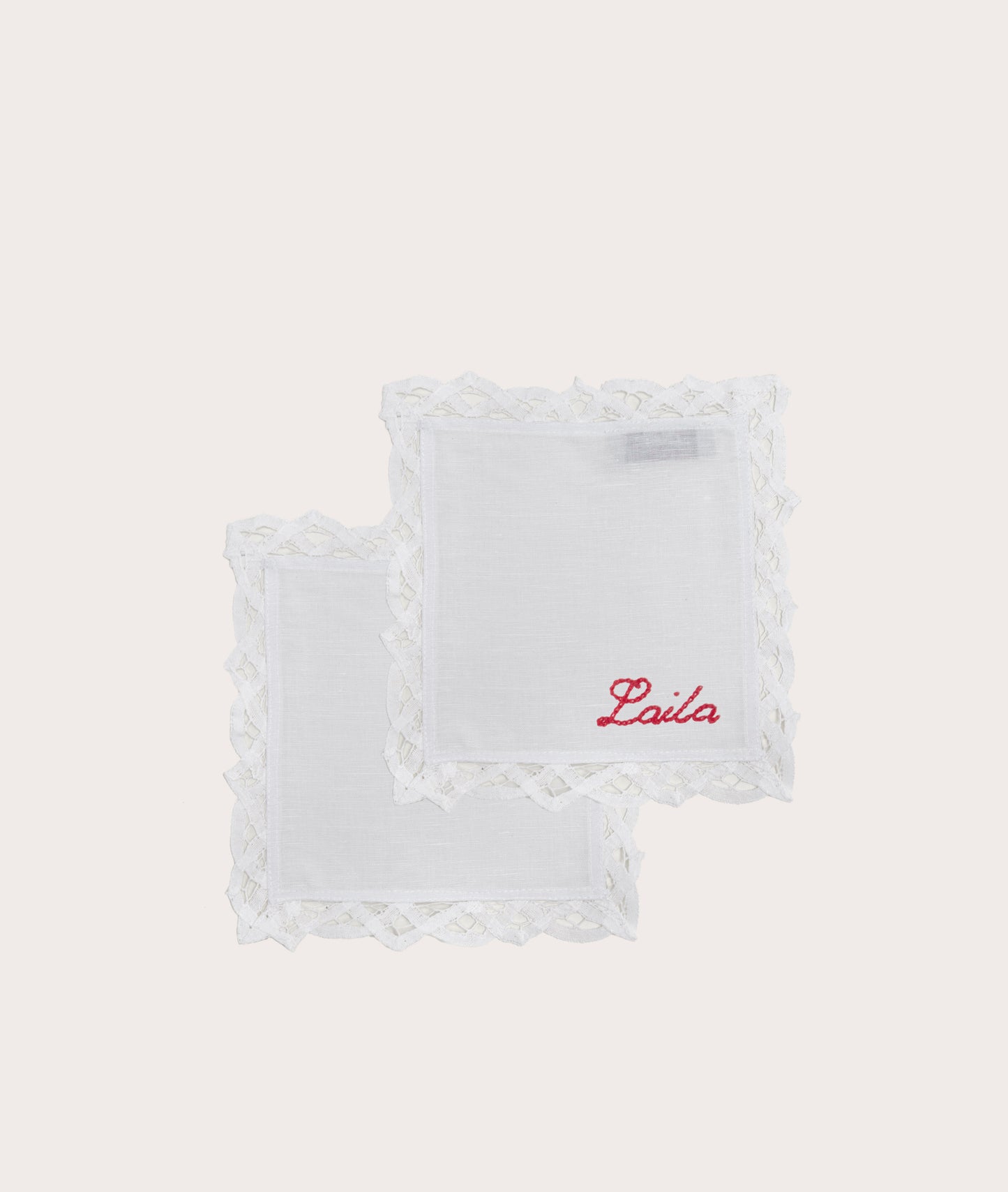 Personalized Cocktail Napkins, Lace Trim