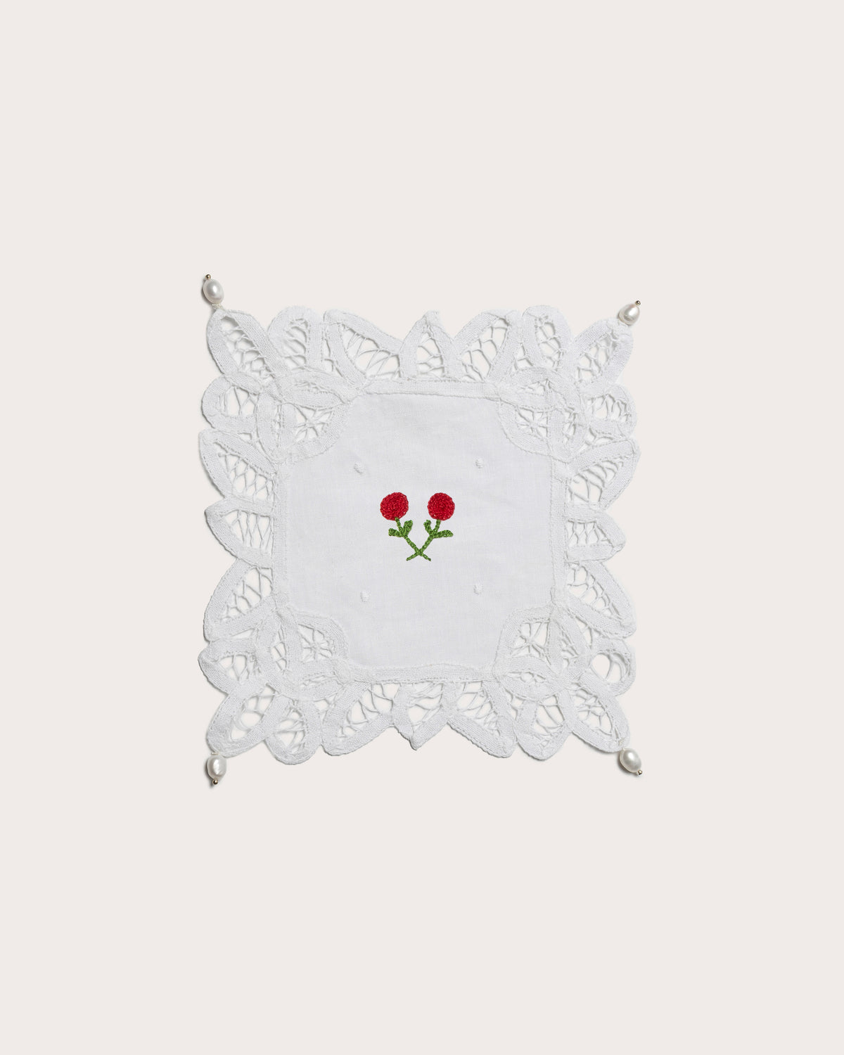 Personalized Lace Doily with Pearls, Square