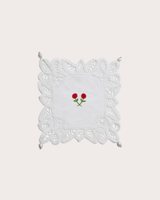 Personalized Lace Doily with Pearls, Square, Gohar World