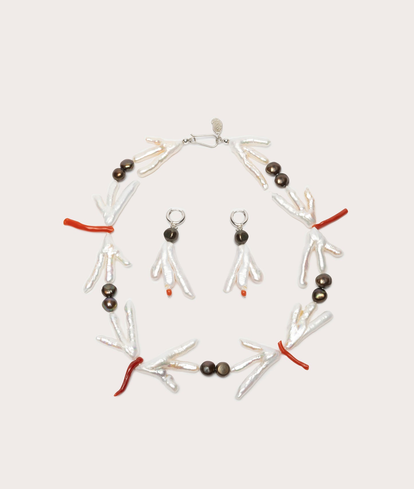 Host Earrings, Chicken Foot Pearl with Coral
