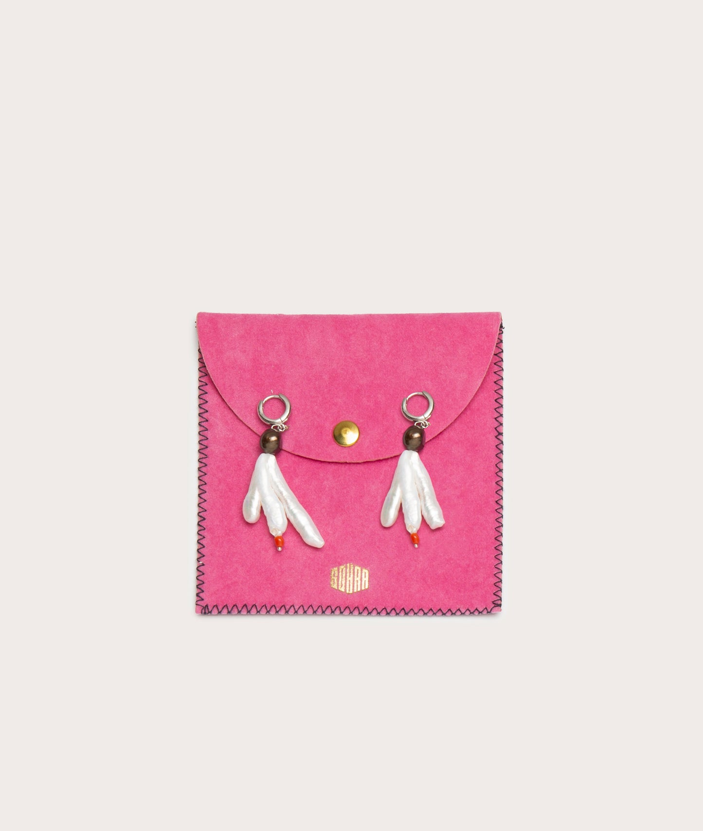 Host Earrings, Chicken Foot Pearl with Coral