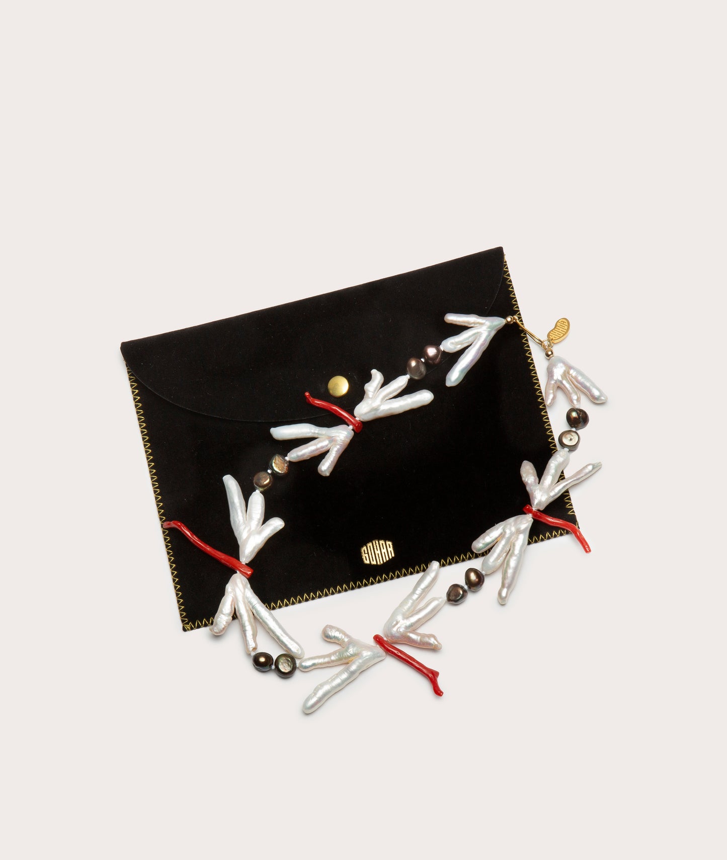 Host Necklace, Chicken Foot Pearl with Coral