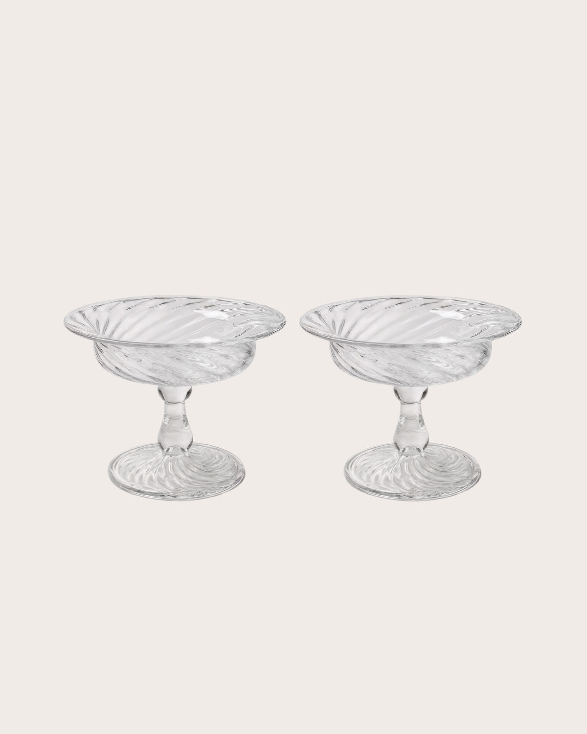 Pair of fluted Spiral ice cream coupes in mouth-blown Egyptian glass, Gohar World