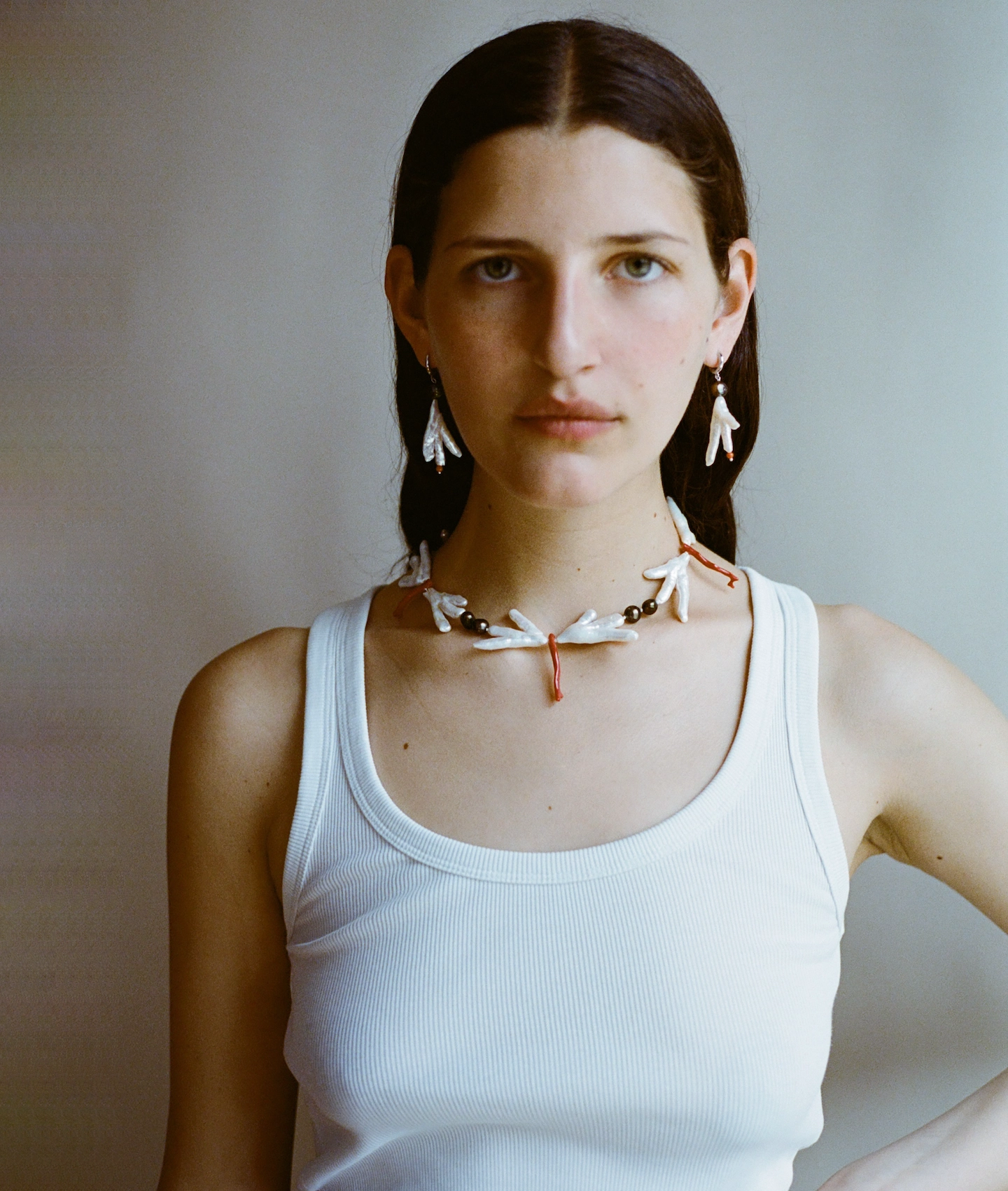 Host Necklace, Chicken Foot Pearl with Coral