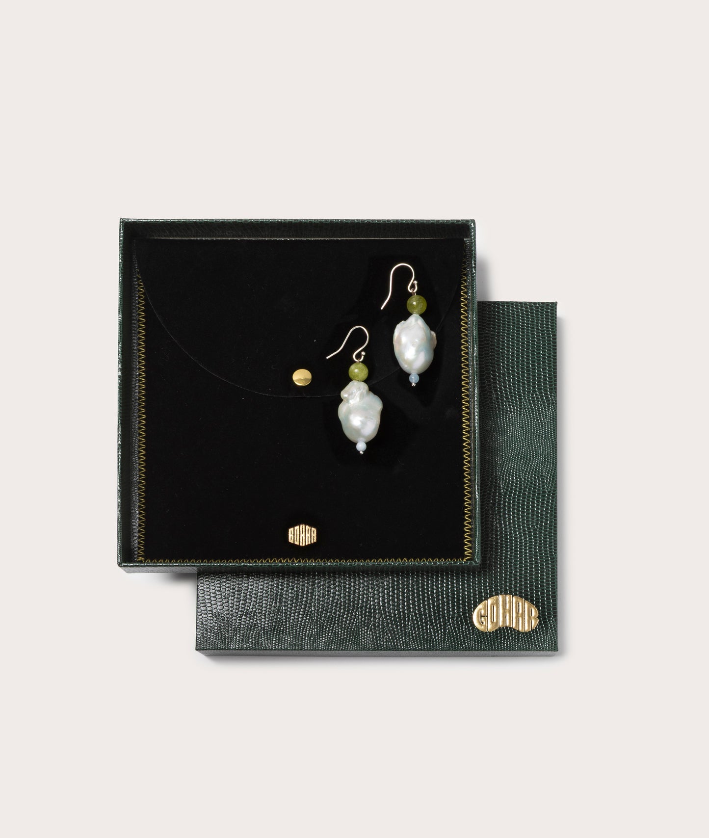 Host Earrings, Baroque Pearl & Stones