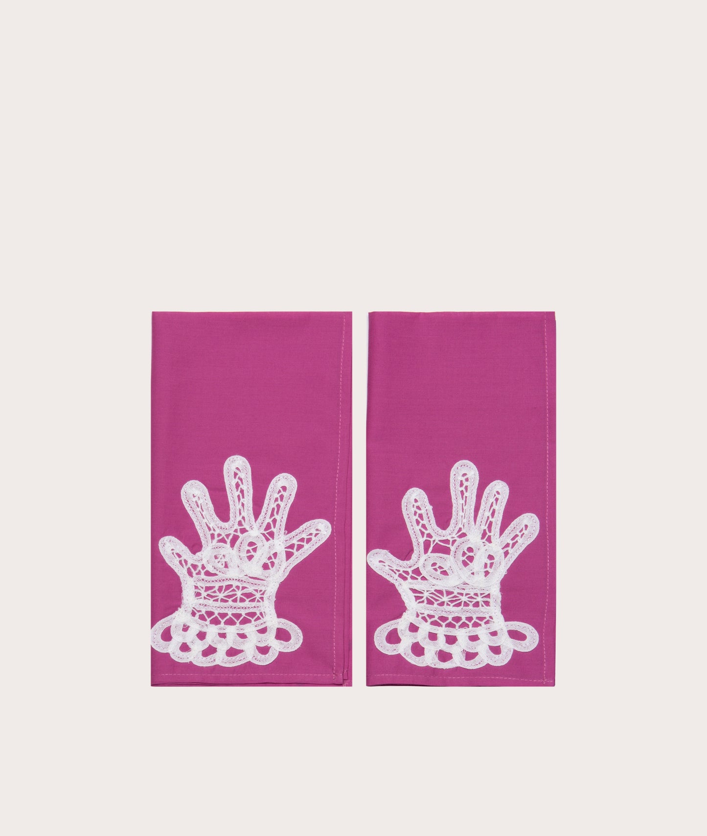 Dinner Napkin with Lace Appliqué, Hands - Pair