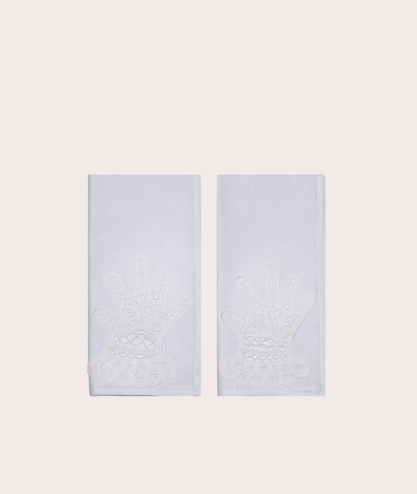 Dinner Napkin with Lace Appliqué, Hands - Pair