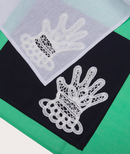 Dinner Napkin with Lace Appliqué, Hands
