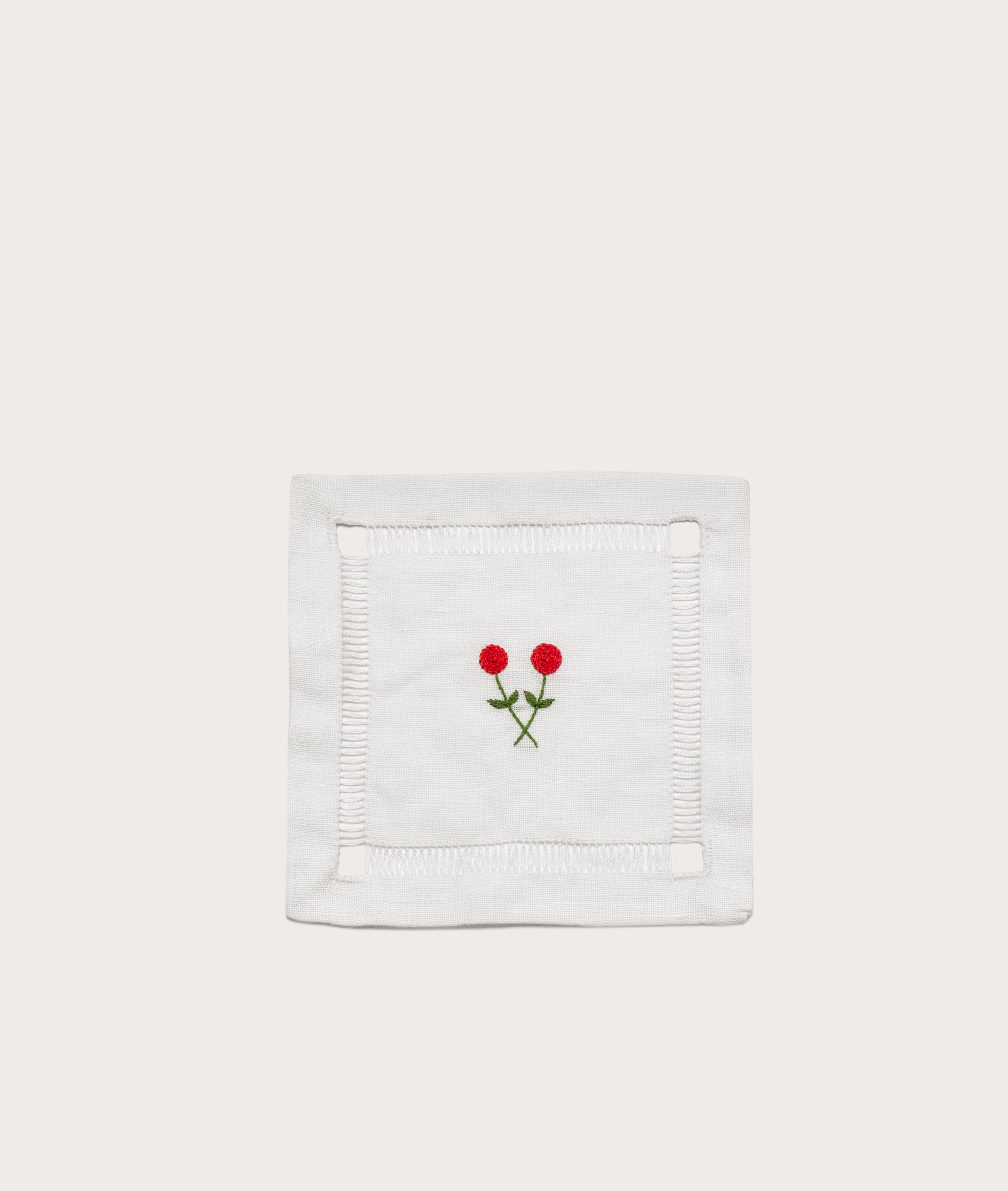 Cocktail Napkin, Á Jour & Twin Rose Embroidery