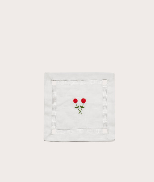 Cocktail Napkin, Á Jour & Twin Rose Embroidery