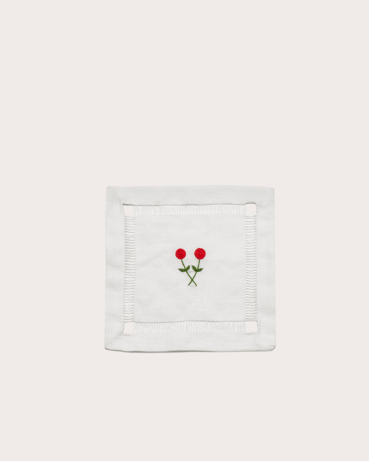 Cocktail Napkin, Á Jour & Twin Rose Embroidery