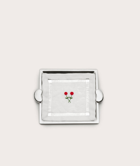 Cocktail Napkin, Á Jour & Twin Rose Embroidery