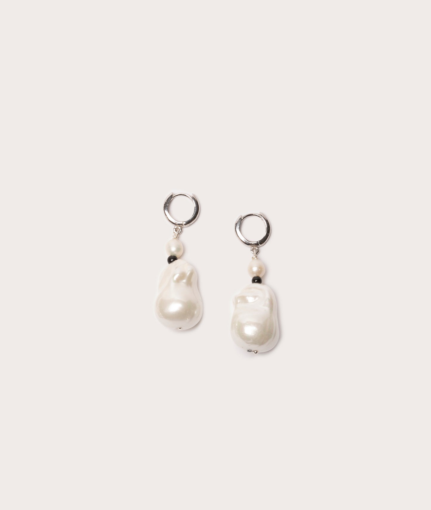 Host Earrings, Baroque Pearl with Beads - White